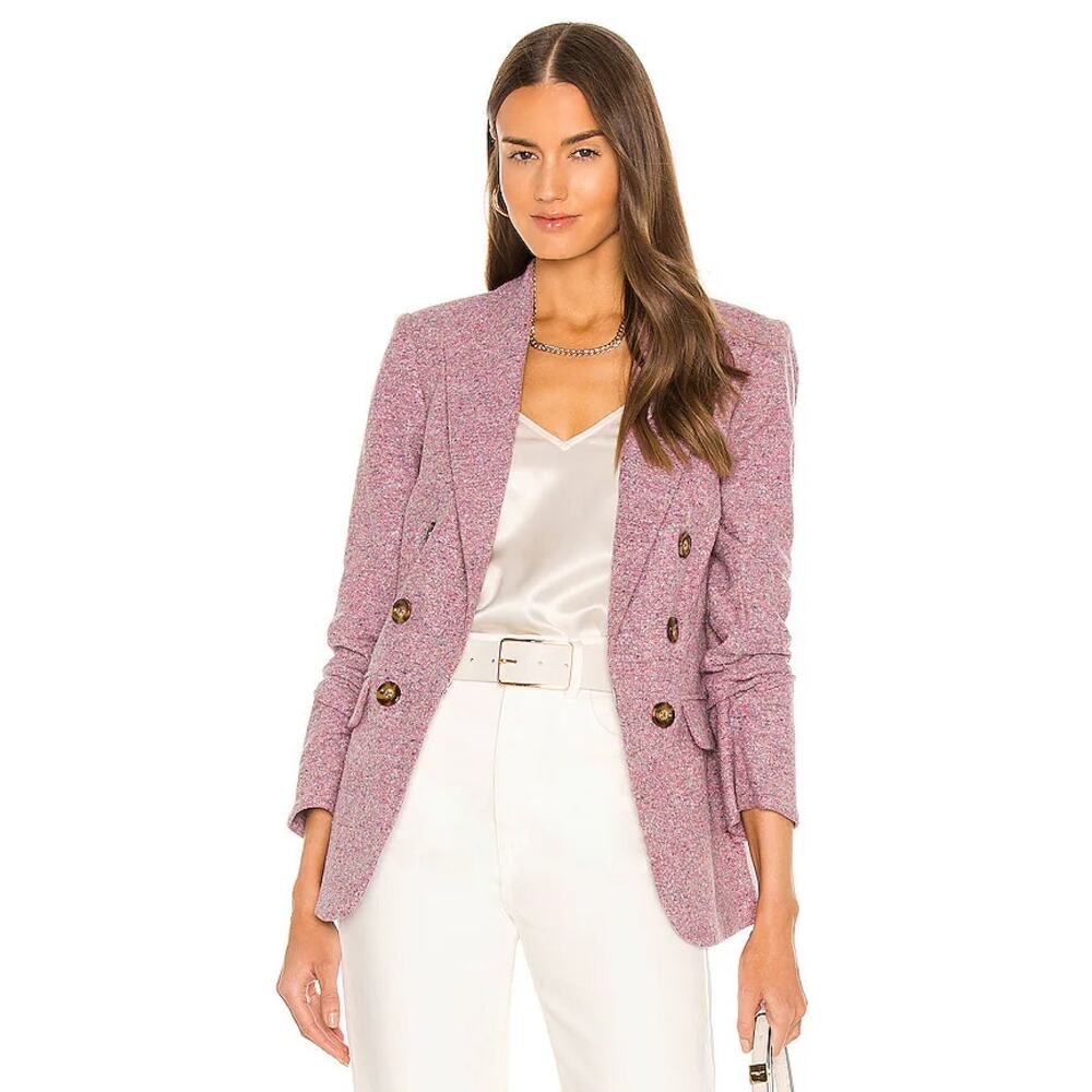 Veronica Beard Beacon Dicket Blazer Jacket Women Size 4 Pink Tweed Ruched Cuffs
